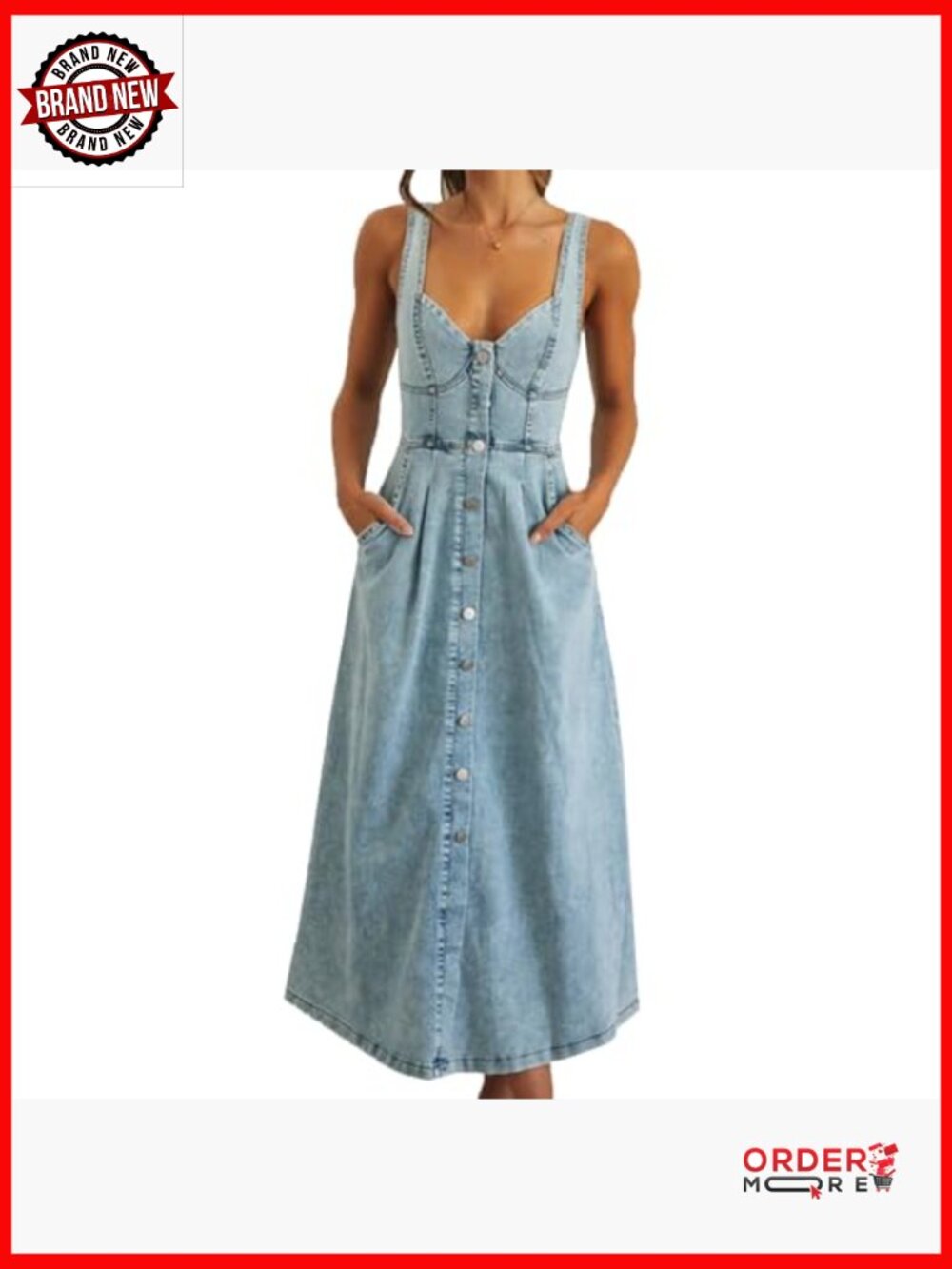 Sleeveless Halter Maxi Denim Dress Bodycon Formal Summer Strap - Picture 2 of 7